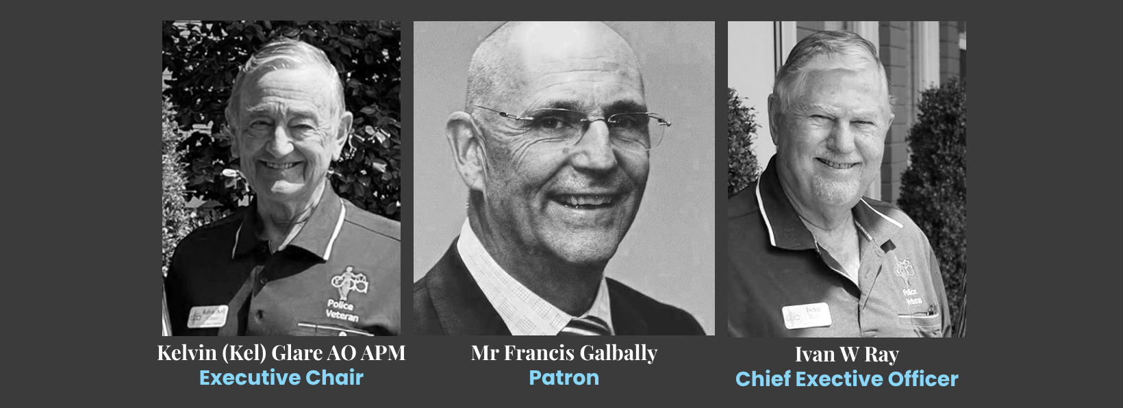 Image depicting 3 headshot portraits of Kel Glare, Francis Galbally and Ivan Ray